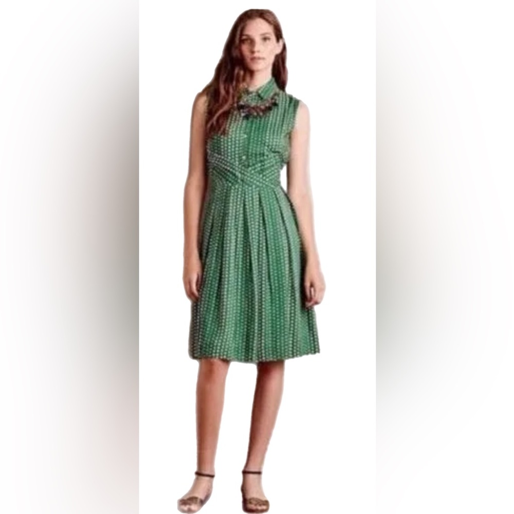 NWT Anthropologie 11-1-TYLHO Brynn Green Polka Dot Dress